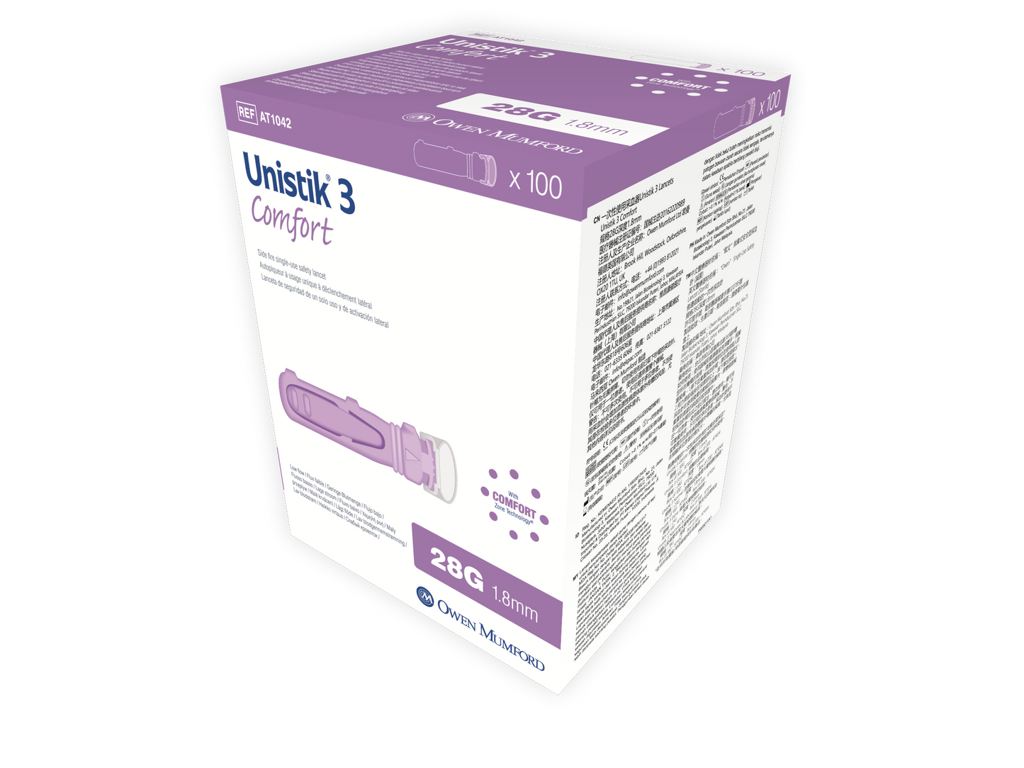 Owen Mumford Unistik Comfort Safety Lancets (28G) 100’s Box