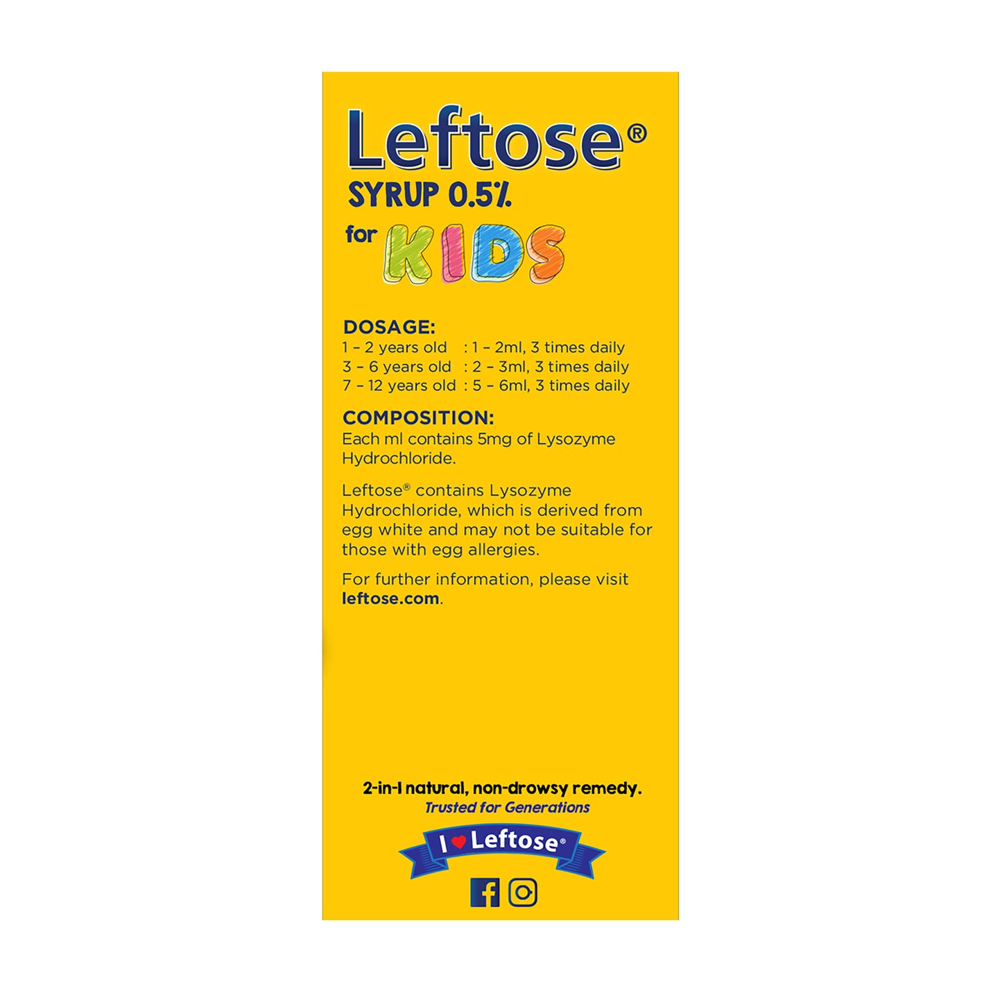 Leftose Syrup For Kids 100ml (Lysozyme Hydrochloride)