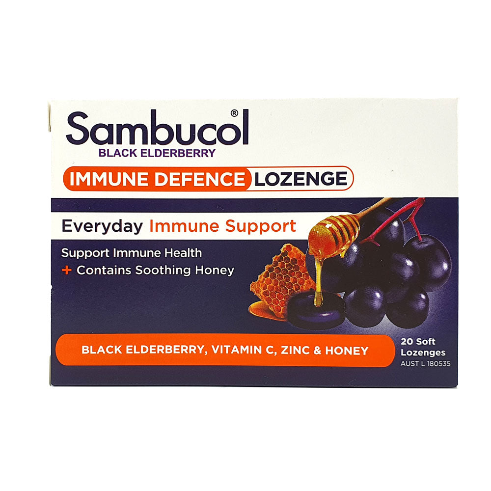 Sambucol Black Elderberry Immune Defence Lozenges with Vitamin C Zinc & Honey 20's