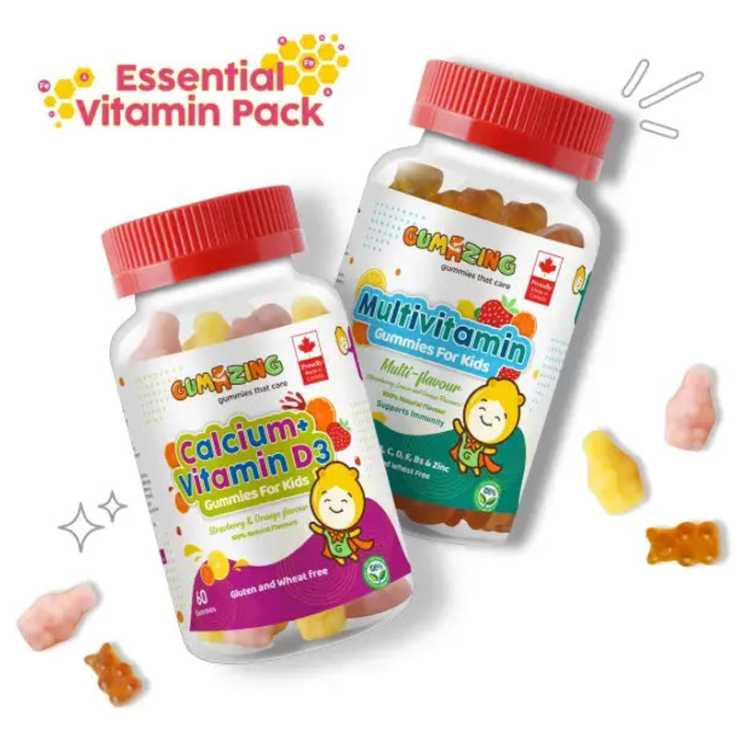 Gumazing Kids Daily Gummy Vitamin Bundle: Calcium + Vitamin D3, Multivitamins, 60's Each