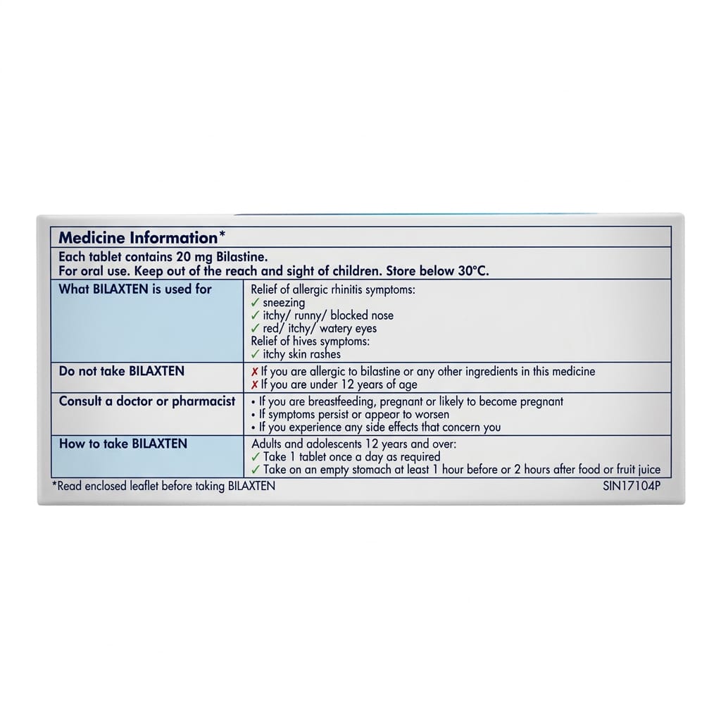 BILAXTEN (Bilastine) 20mg Tab 10's (Pharmacy)
