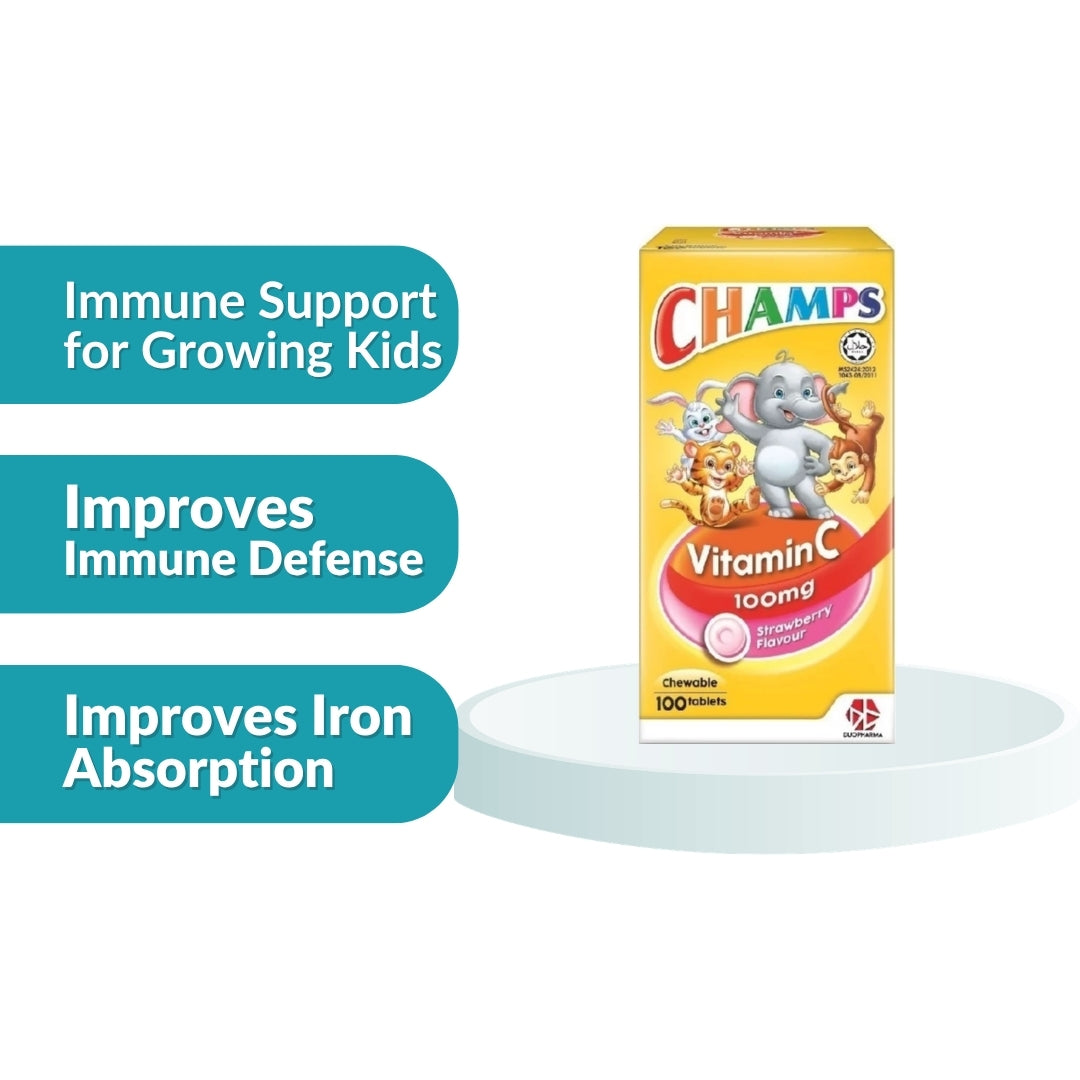 Champs Vitamin C 100mg Strawberry Tablets 100's