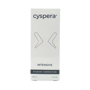 A box of Cyspera Intensive Pigment Correction, with a white background and minimalist design featuring the product name.