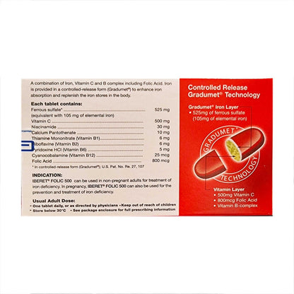 Iberet Folic 500 Tablets 60's