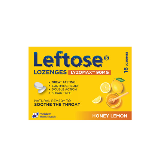 Leftose Lozenges Honey Lemon Flavour 16's (Lysozyme Hydrochloride)