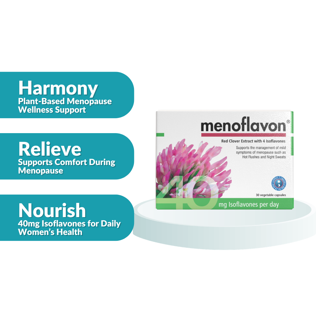 Menoflavon® Red Clover Extract with 40mg Isoflavones Vegetable Capsules - Natural Menopause Supplement  30's