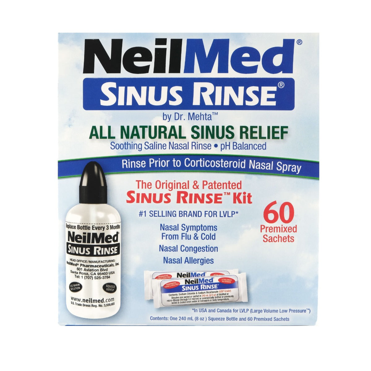 NeilMed Sinus Rinse Kit with 60 Premixed Sachets