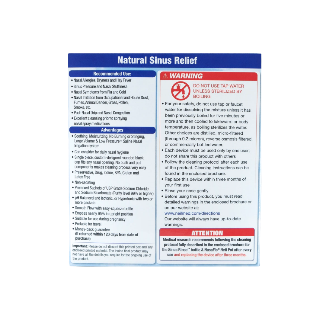 NeilMed 鼻窦冲洗套装，含 60 个预混合小袋