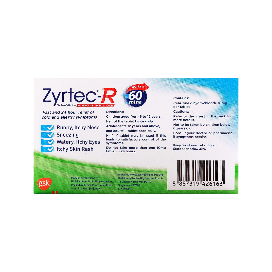 Zyrtec-R (Cetirizine) Tablets 10mg 10's