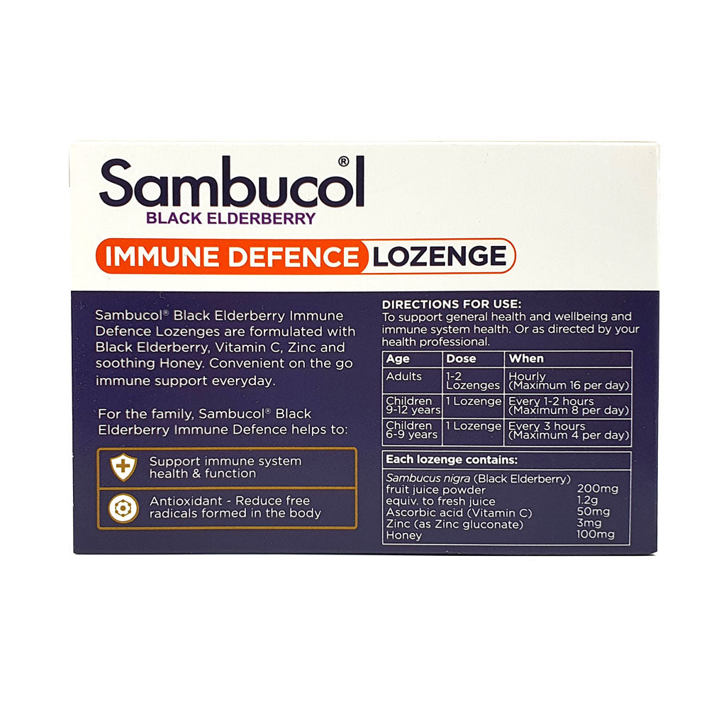 Sambucol 黑接骨木浆果免疫防御含片含维生素 C 锌和蜂蜜 20 粒