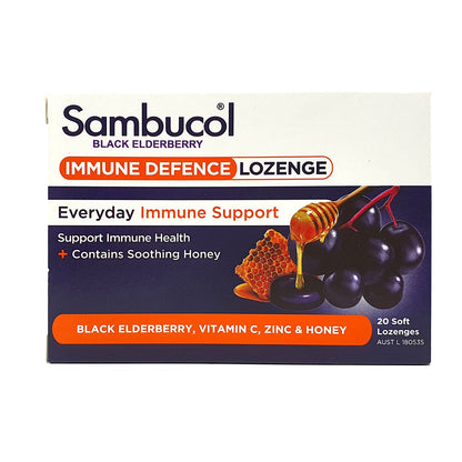 Sambucol Black Elderberry Immune Defence Lozenges with Vitamin C, Zinc & Honey 20's