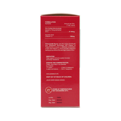 Immunped Syrup 100ml - Patented Zinc + Vitamin C [Upsized Version]